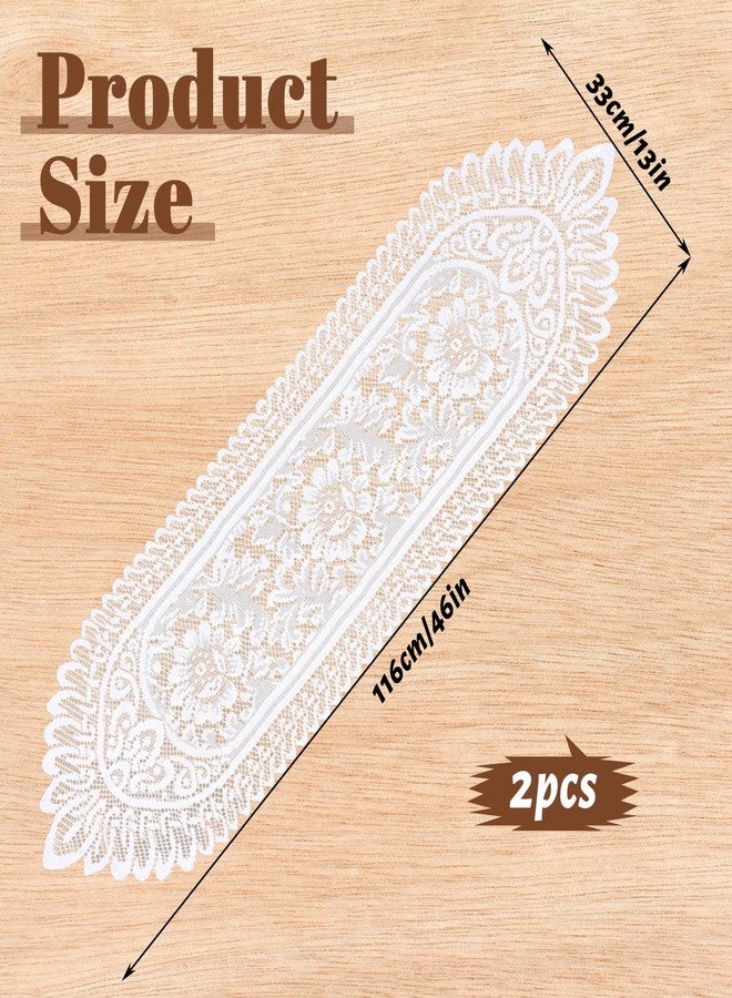 MBAIYO 2 Pack White Crochet Lace Table Runner, Boho Table Runner Rectangular Lace Doilies for Dining Table Wedding Dresser Decor 46x13 Inch Polyester Table Cover - Image 2