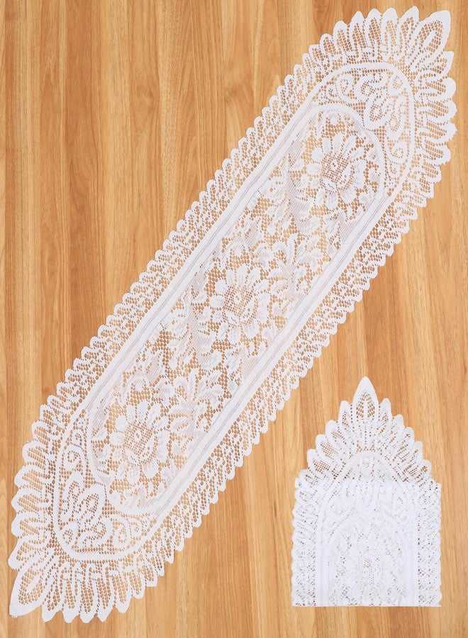 MBAIYO 2 Pack White Crochet Lace Table Runner, Boho Table Runner Rectangular Lace Doilies for Dining Table Wedding Dresser Decor 46x13 Inch Polyester Table Cover - Image 1
