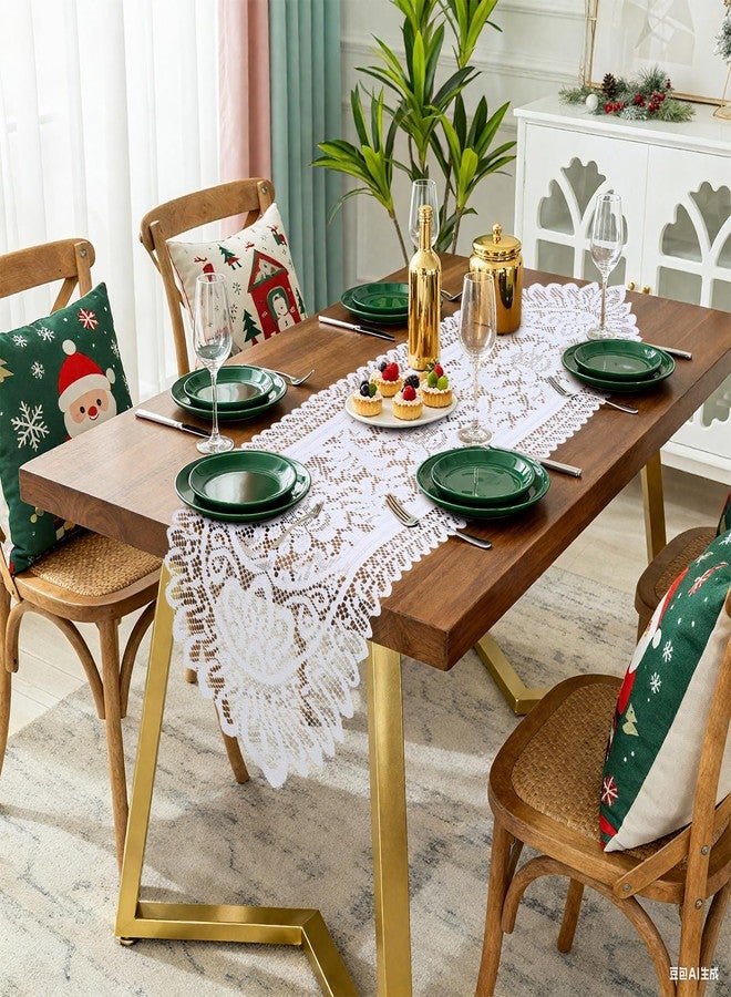 MBAIYO 2 Pack White Crochet Lace Table Runner, Boho Table Runner Rectangular Lace Doilies for Dining Table Wedding Dresser Decor 46x13 Inch Polyester Table Cover - Image 4