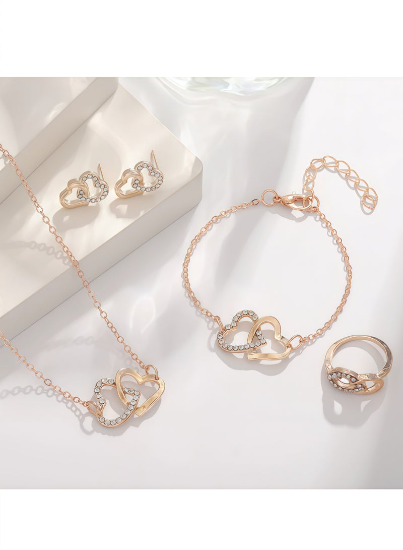 4 مجموعات من قلادة وسوار على شكل قلب مع أقراط مرصعة بأحجار الزركونيا المكعبة على شكل قلب للنساء - مجموعة مجوهرات عيد الحب للنساء والفتيات والأمهات وأعياد الميلاد - Image 1