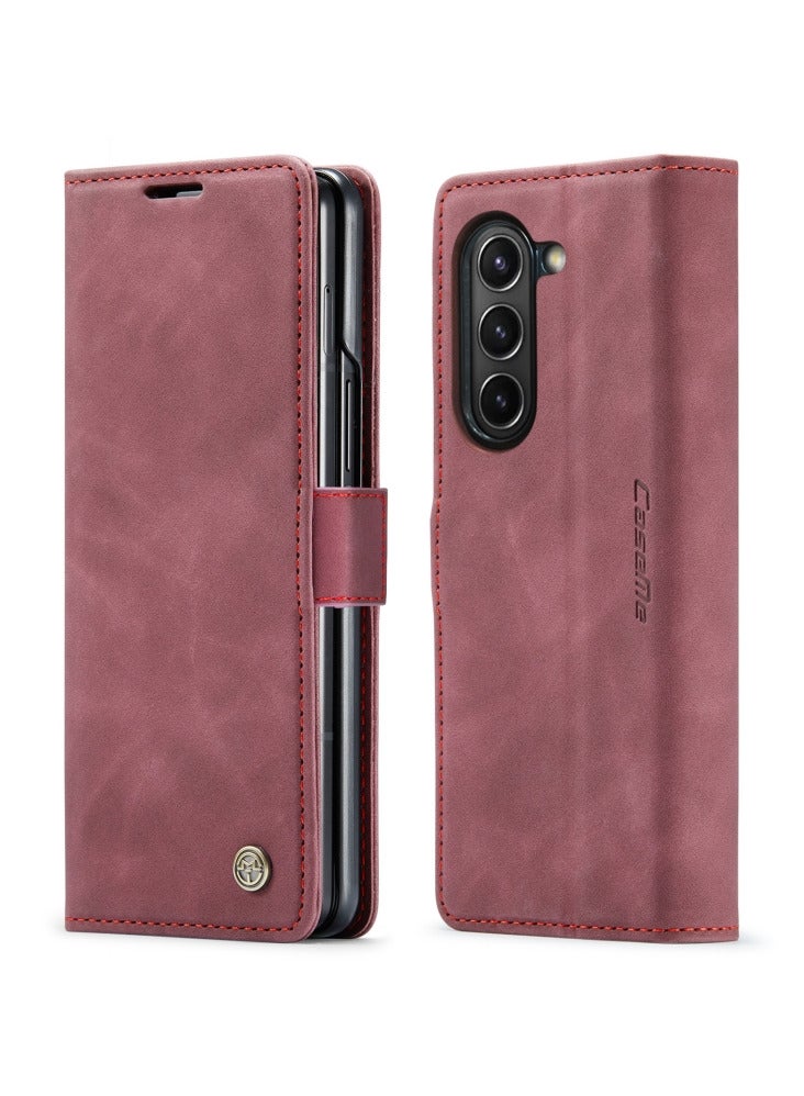 كيس مي جراب جلدي لموبايل سامسونج زد فولد 4 من كيس مى جراب حماية قابل للطي مع مسند مغناطيسي وفتحات للبطاقات - احمر - Image 1