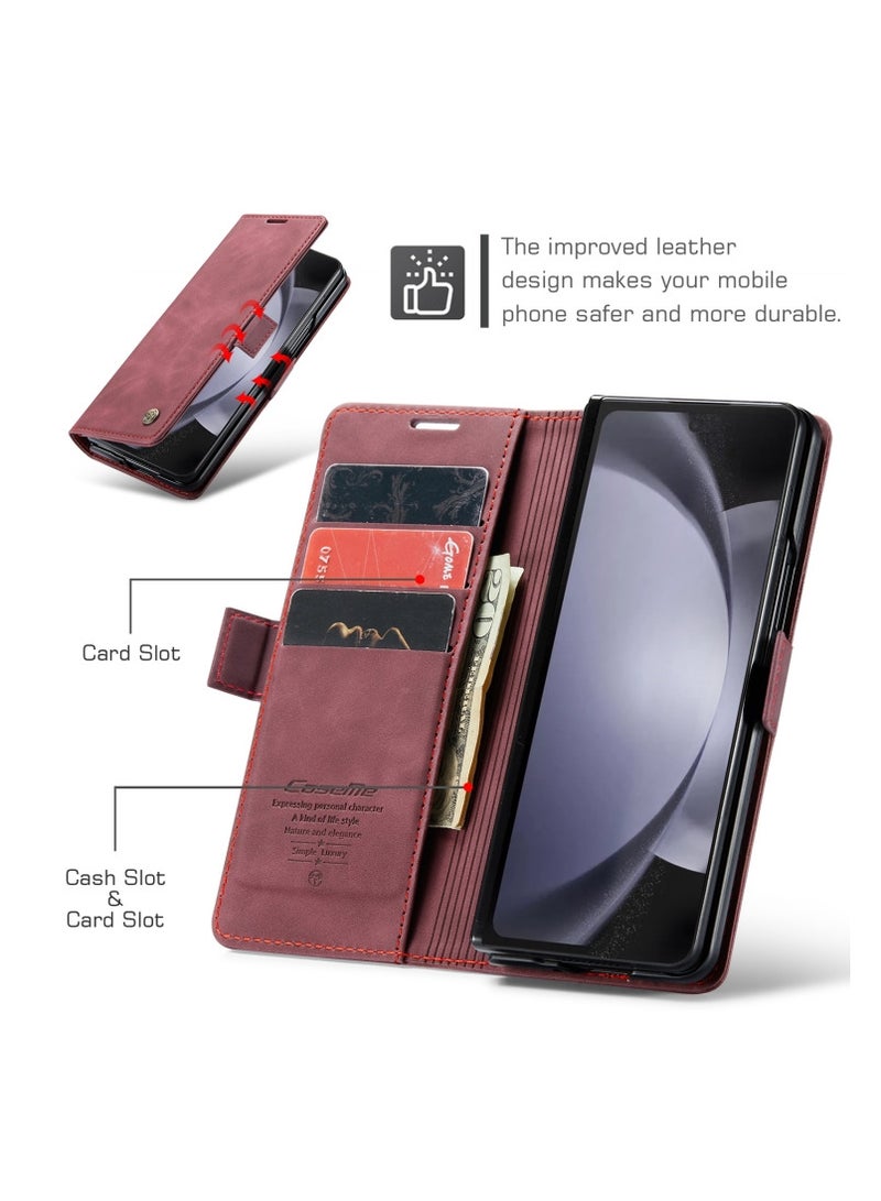 كيس مي جراب جلدي لموبايل سامسونج زد فولد 4 من كيس مى جراب حماية قابل للطي مع مسند مغناطيسي وفتحات للبطاقات - احمر - Image 2