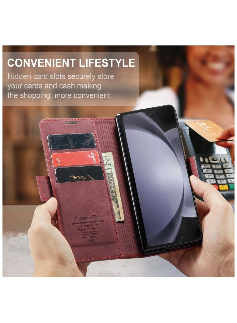 كيس مي جراب جلدي لموبايل سامسونج زد فولد 4 من كيس مى جراب حماية قابل للطي مع مسند مغناطيسي وفتحات للبطاقات - احمر - Image 3