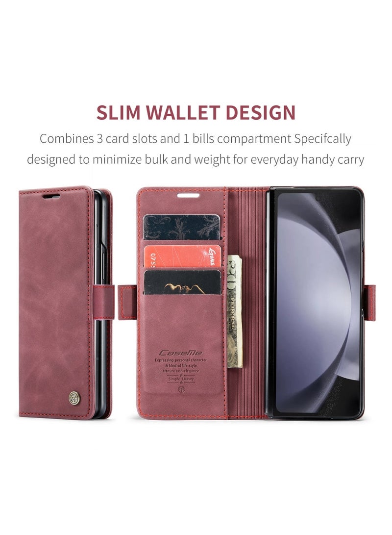 كيس مي جراب جلدي لموبايل سامسونج زد فولد 4 من كيس مى جراب حماية قابل للطي مع مسند مغناطيسي وفتحات للبطاقات - احمر - Image 5