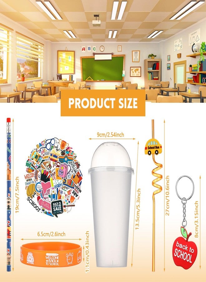 Seenelling 24 Set Back to School Gifts for Students First Day of School Party Favors Gift Cups Filler Keychain Pencil Straw Sticker Silicone Bracelet for Goodie Bag Fillers Party Favors Gifts - Image 3