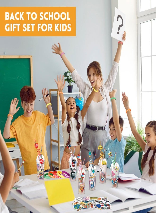 Seenelling 24 Set Back to School Gifts for Students First Day of School Party Favors Gift Cups Filler Keychain Pencil Straw Sticker Silicone Bracelet for Goodie Bag Fillers Party Favors Gifts - Image 5