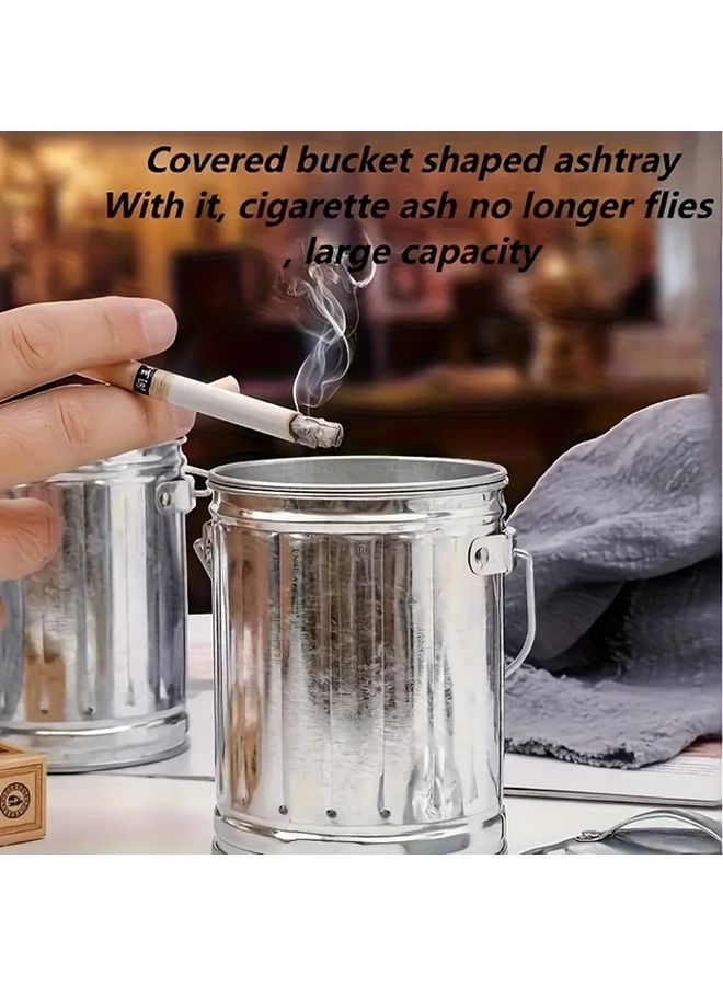 Large Capacity Stainless Steel Ashtray With Lid 1pc Rustproof Indoor Outdoor Use - Image 1