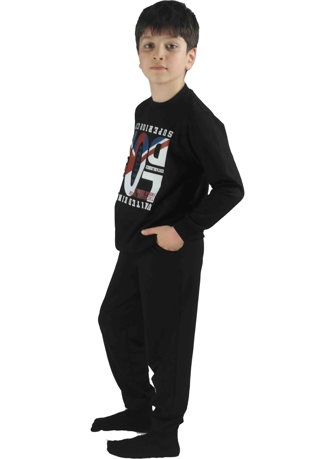 بلونس Men's Waiter Printed Black Cotton Tracksuit Set