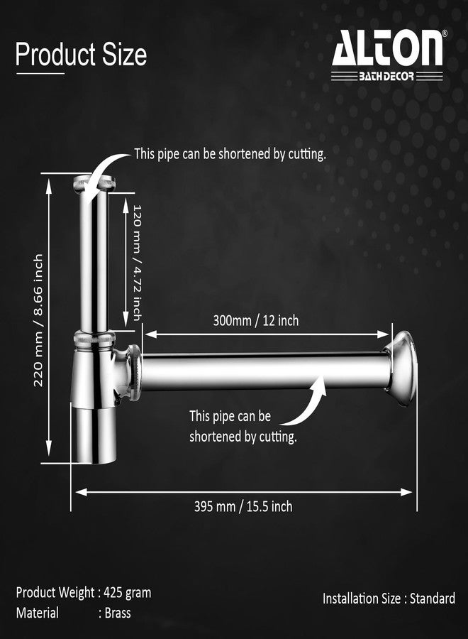 ALTON ALD130, Brass, Bottle Trap For Wash Basin and Kitchen Sink, Silver (300mm) - Image 2