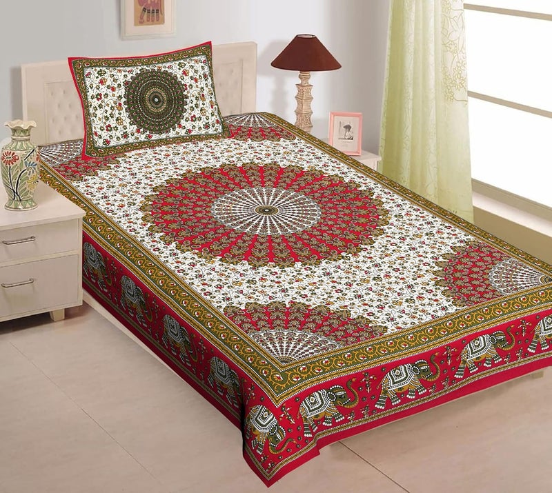 Monik Handicrafts Monik Handicrafts 100 Cotton Bedsheet for Single Bed Cotton144tc Red Single Bedsheet with 1 Pillow Cover Red185 