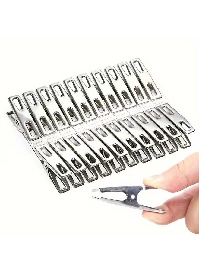 20 Pcs Stainless Steel Clothespins - Heavy Duty Rust-Proof Metal Laundry Clips for Clothes, Socks, Towels - Windproof Utility Pegs for Indoor & Outdoor Drying Rack - Durable Multi-purpose Hooks - Image 1