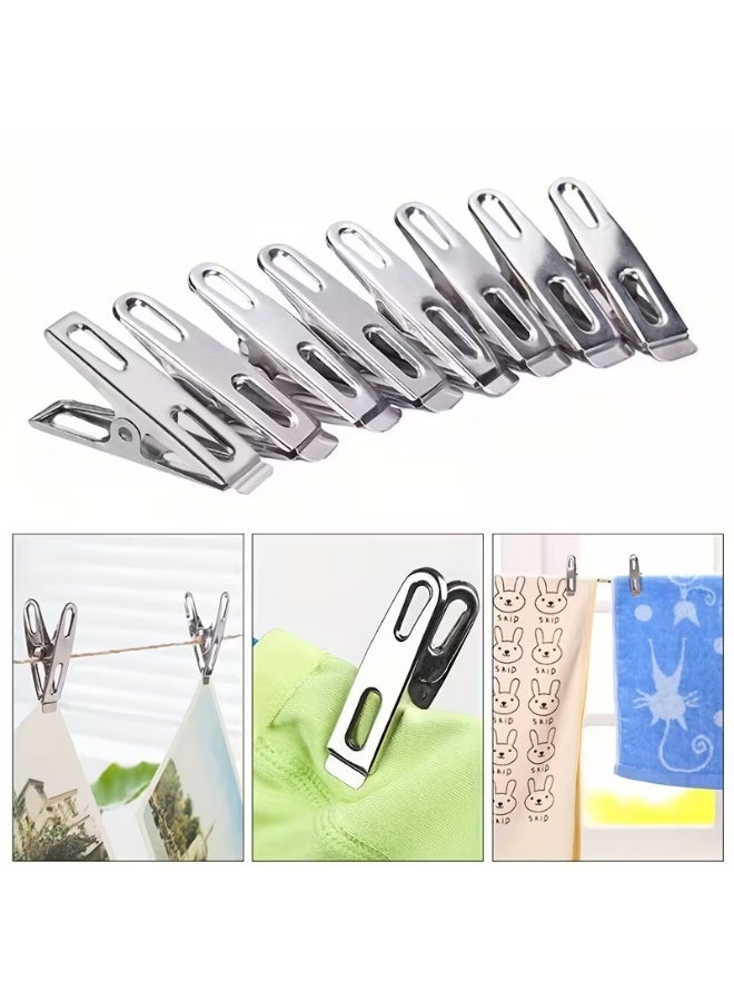 20 Pcs Stainless Steel Clothespins - Heavy Duty Rust-Proof Metal Laundry Clips for Clothes, Socks, Towels - Windproof Utility Pegs for Indoor & Outdoor Drying Rack - Durable Multi-purpose Hooks - Image 2