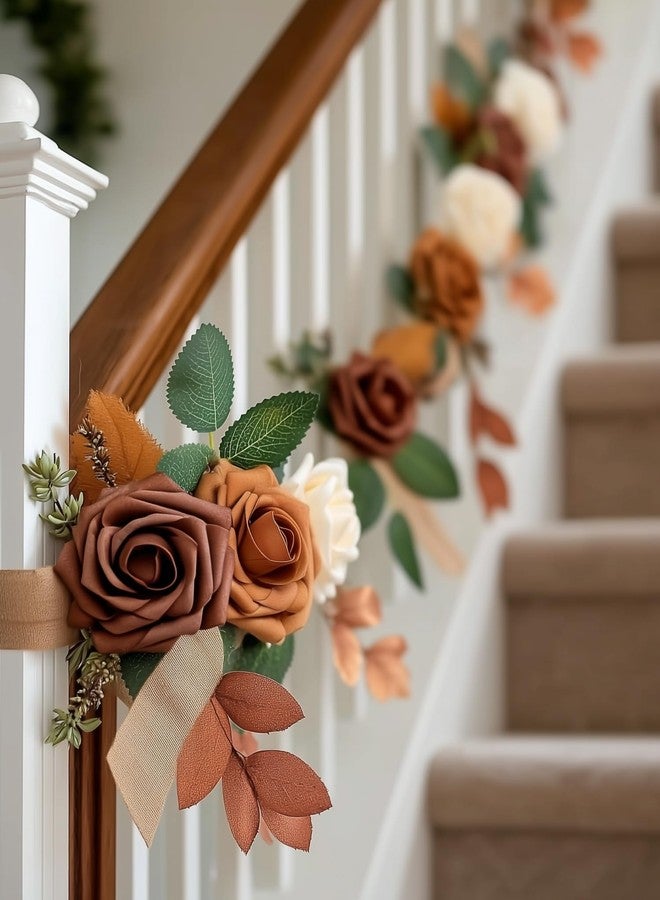 InnoGear Artificial Flowers, 50 Pcs Shades of Earth Tones Foam Fake Roses Bulk with Stems for Autumn Fall Decoration DIY Wedding Bouquets Centerpieces Bridal Shower Party Christmas Tree - Image 2