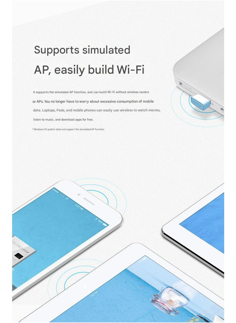 Mercury USB WiFi Adapter, Wireless WiFi 6 Network Adapter for PC, for Desktop, 2.4GHz and 5GHz Dual Band, Stable and Longer Distance, Plug and Play. Compatible with Windows 11/10 Linux, Blue