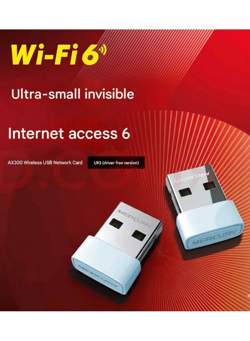 Mercury USB WiFi Adapters AX300, Wireless WiFi 6 Network Adapters for PCs, for Desktops, 2.4GHz and 5GHz Dual Bands,Supports 150 Mbps Wireless Transmission Rate Stable and Longer Distances, Plug and Plays. Compatible with Windows 11/10, Linux, Blues - Image 1