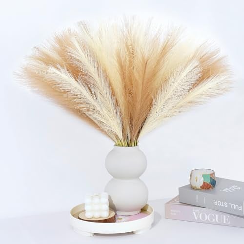 MUUNC Pampas Grass Decor 30 Pcs 217 Inch Faux Brown Pampas Grass Bulk Artificial Dried Flowers Small Vase Filler Pompas Grass - Image 1