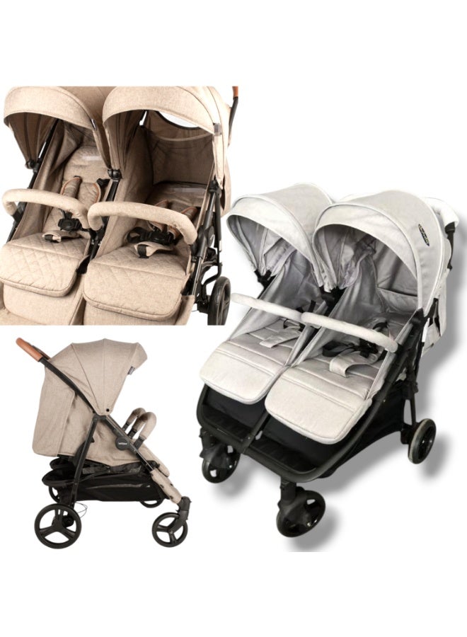 BABY STROLLER SIDE BY SIDE FOR SUITABLE FROM BIRTH TO 15 KG EACH BABYS LIGHT ,GREY - Image 2