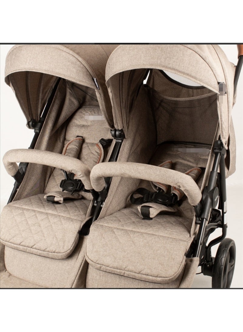 BABY STROLLER SIDE BY SIDE FOR SUITABLE FROM BIRTH TO 15 KG EACH BABYS LIGHT ,GREY - Image 3