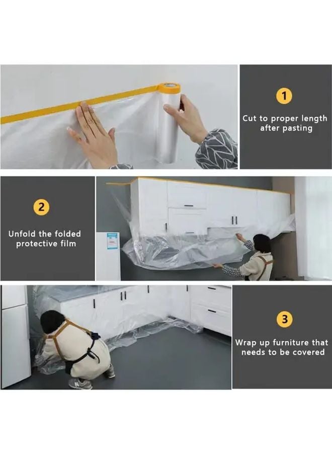 8 قطع فيلم تلوين ثقيل مُجهز مسبقًا بشريط لاصق 1.8 × 65.6 قدم شريط لاصق أصفر للرسامين غطاء وقائي - Image 4