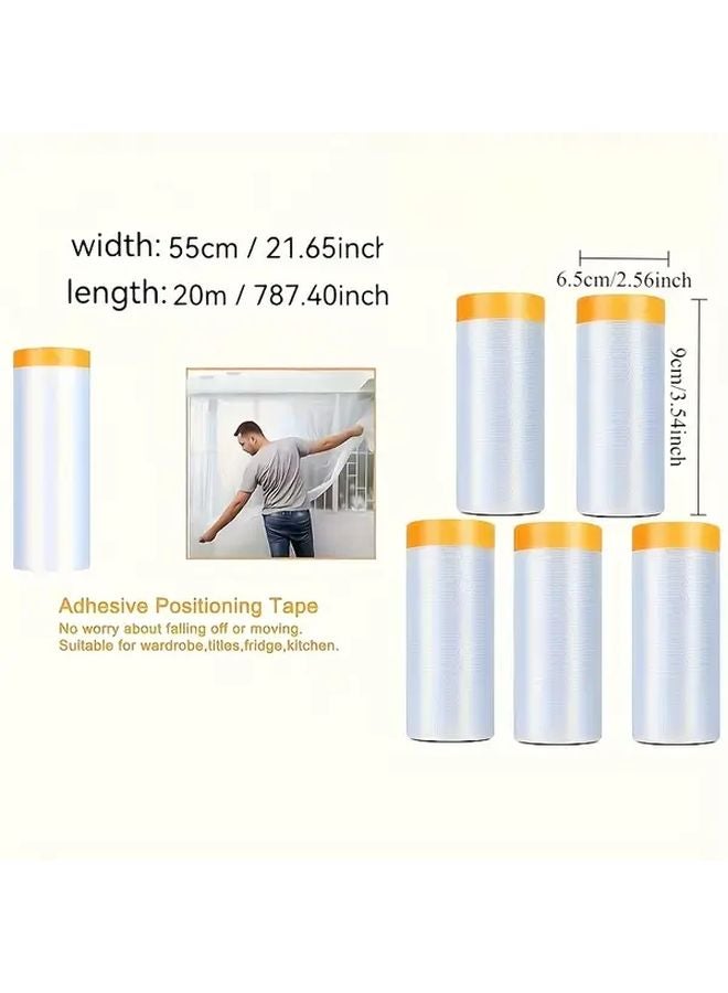 8 قطع فيلم تلوين ثقيل مُجهز مسبقًا بشريط لاصق 1.8 × 65.6 قدم شريط لاصق أصفر للرسامين غطاء وقائي - Image 3