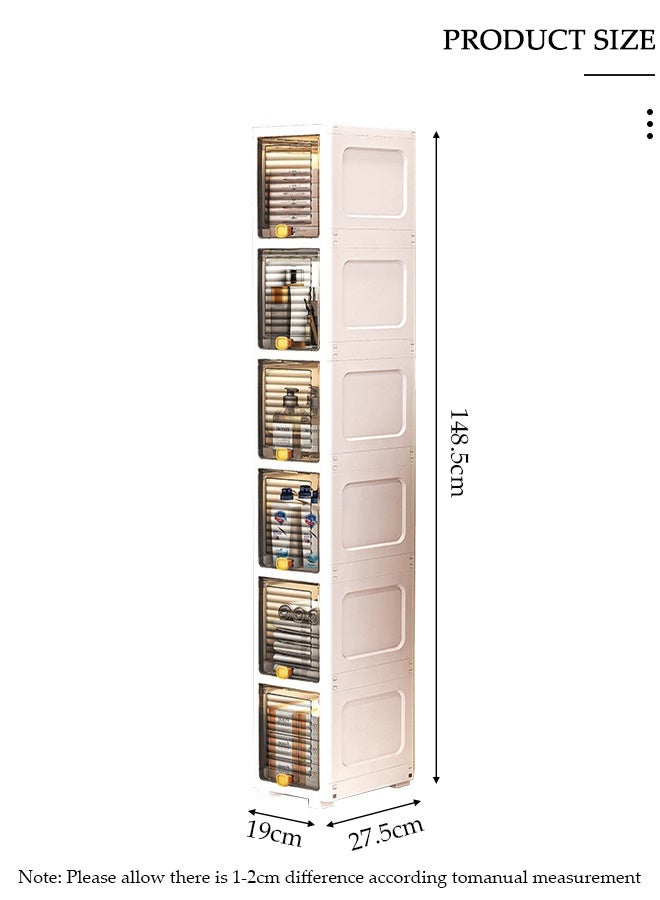 DUNISO 6-Tier Narrow Storage Cabinet,Bathroom Storage Organizer Unit with Clear Doors and Wheels, Multifunctional Plastic Organizer for Bathroom, Kitchen, Laundry - Image 2