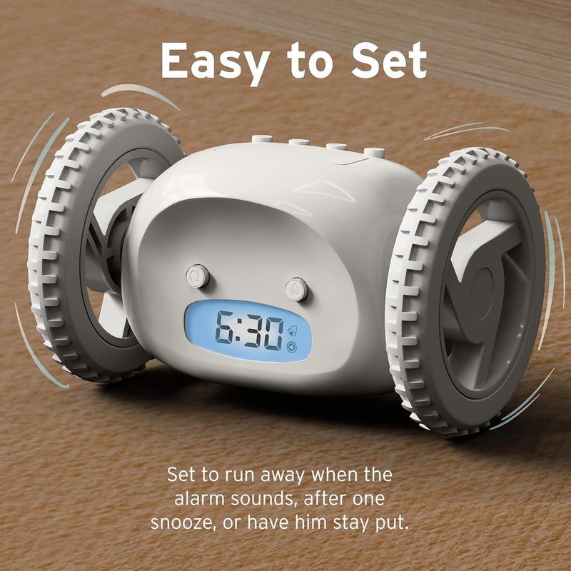 CLOCKY Extra Loud Alarm Clock for Heavy Sleepers on Wheels Rolls Runs Away Vibrating, Easy to Set Super Smart Snooze Digital Bed Shaker Alarm Clock Funny Gift for Adults Kids Teens Bedrooms (Mist) - Image 4