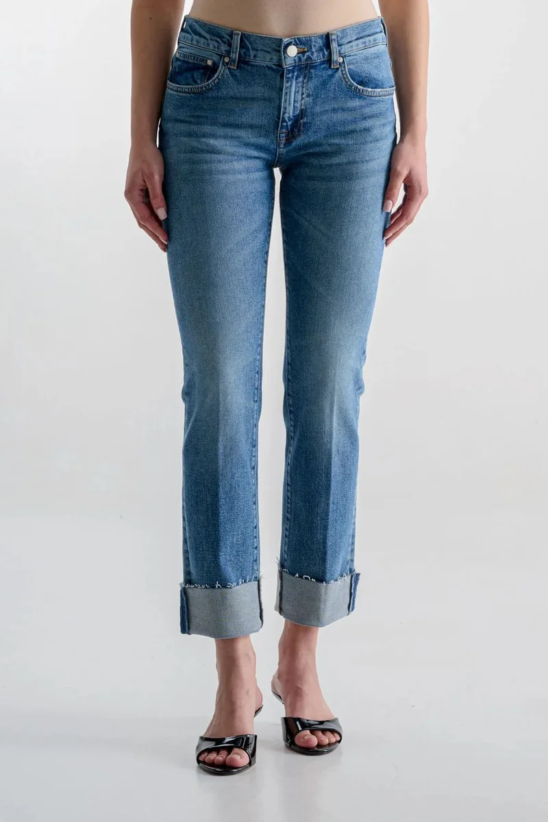 Ag Jeans Straight Leg Mid-Wash Cuff Jeans