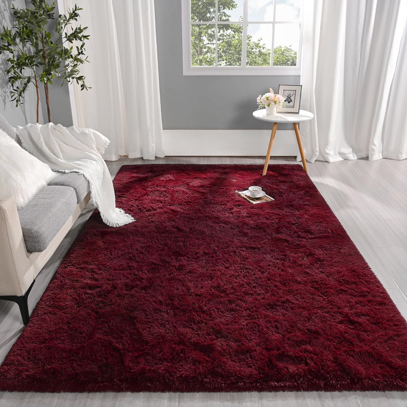 Pettop Fluffy Burgundy Rug for Bedroom Living Room, 4x6 Feet Super Soft Shaggy Plush Fuzzy Rugs for Girls Kids Boys, Non-Slip and Washable Rug for Nursery Classroom, Carpet for Rooms Decor - Image 2