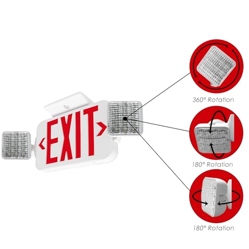 Light Fixture Industries LFI Lights® Standard COMBO UL 924 Listed, Exit Sign with Emergency Lights, Red LED, White, 120/277VAC Hardwired with Battery Backup, Optional Double Face and Knock Out Arrows, COMBO2RWBB - Image 5