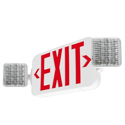 Light Fixture Industries LFI Lights® Standard COMBO UL 924 Listed, Exit Sign with Emergency Lights, Red LED, White, 120/277VAC Hardwired with Battery Backup, Optional Double Face and Knock Out Arrows, COMBO2RWBB - Image 1