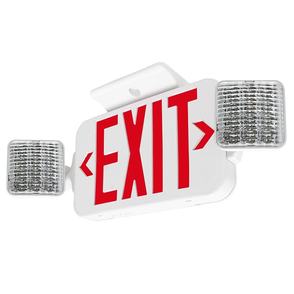 Light Fixture Industries LFI Lights® Standard COMBO UL 924 Listed, Exit Sign with Emergency Lights, Red LED, White, 120/277VAC Hardwired with Battery Backup, Optional Double Face and Knock Out Arrows, COMBO2RWBB - Image 2