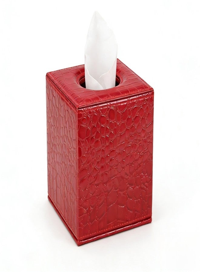 S Forever Home Decor Tissue Box Cover PU Leather Square Tissue Box Holders (Red Crocodile) - Image 2