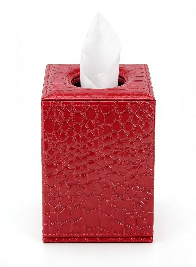 S Forever Home Decor Tissue Box Cover PU Leather Square Tissue Box Holders (Red Crocodile) - Image 3