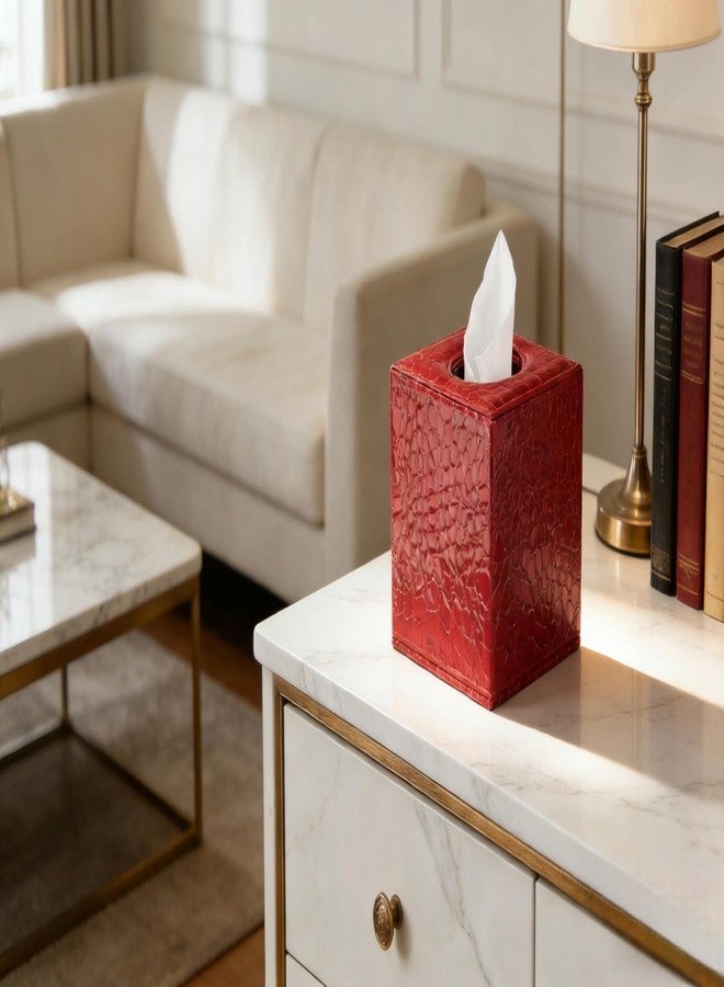 S Forever Home Decor Tissue Box Cover PU Leather Square Tissue Box Holders (Red Crocodile) - Image 5