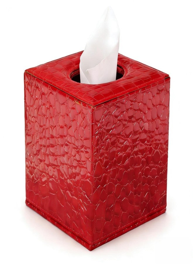 S Forever Home Decor Tissue Box Cover PU Leather Square Tissue Box Holders (Red Crocodile) - Image 1