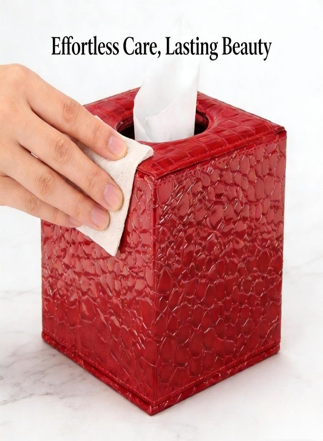 S Forever Home Decor Tissue Box Cover PU Leather Square Tissue Box Holders (Red Crocodile) - Image 4