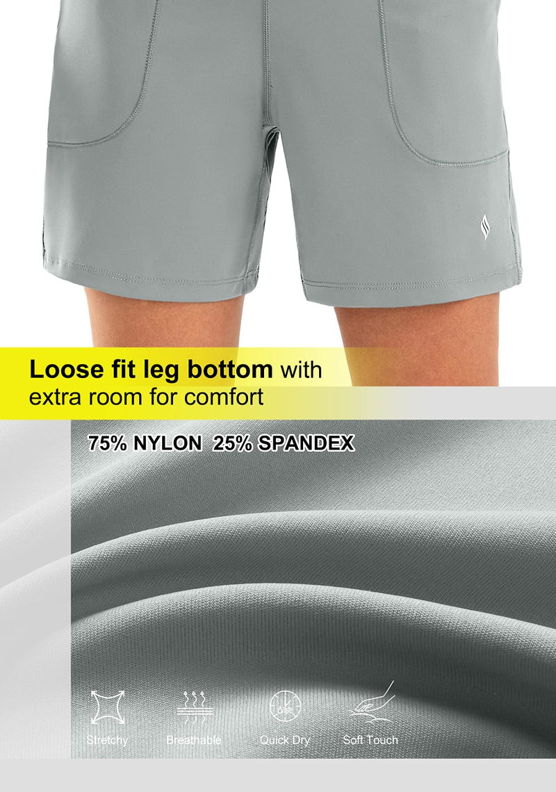 SANTINY Women's 6'' Athletic Long Shorts with 4 Pockets High Waisted Bermuda Shorts for Women Walking Running Casual (Bright Grey_XL) - Image 4