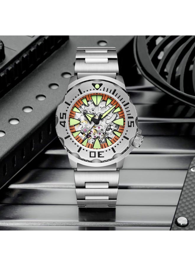 ADDIESDIVE ساعات أوتوماتيكية ذات هيكل عظام ذاتي التعبئة للرجال بقرص ميكانيكي فضي مقاوم للماء 200 م من الياقوت الصناعي، ساعة غوص تناظرية 2103-8N24orange - Image 3