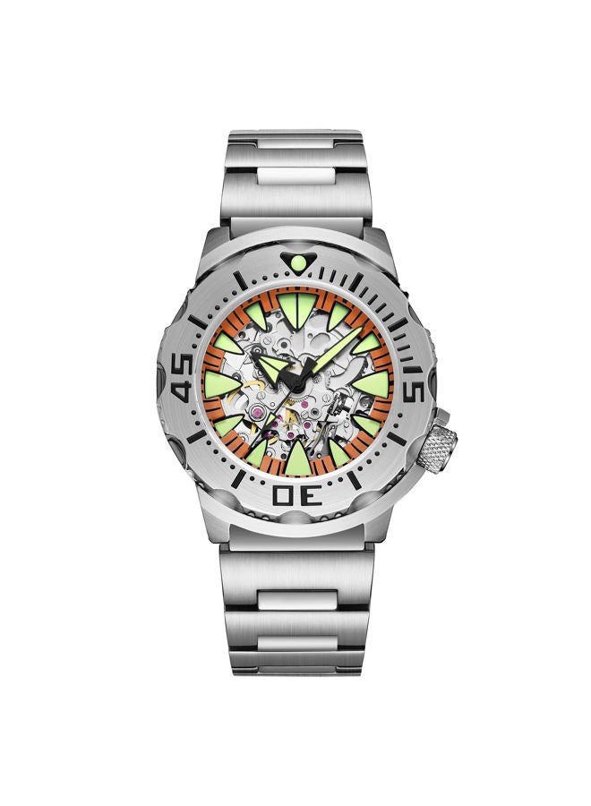 ADDIESDIVE ساعات أوتوماتيكية ذات هيكل عظام ذاتي التعبئة للرجال بقرص ميكانيكي فضي مقاوم للماء 200 م من الياقوت الصناعي، ساعة غوص تناظرية 2103-8N24orange - Image 1