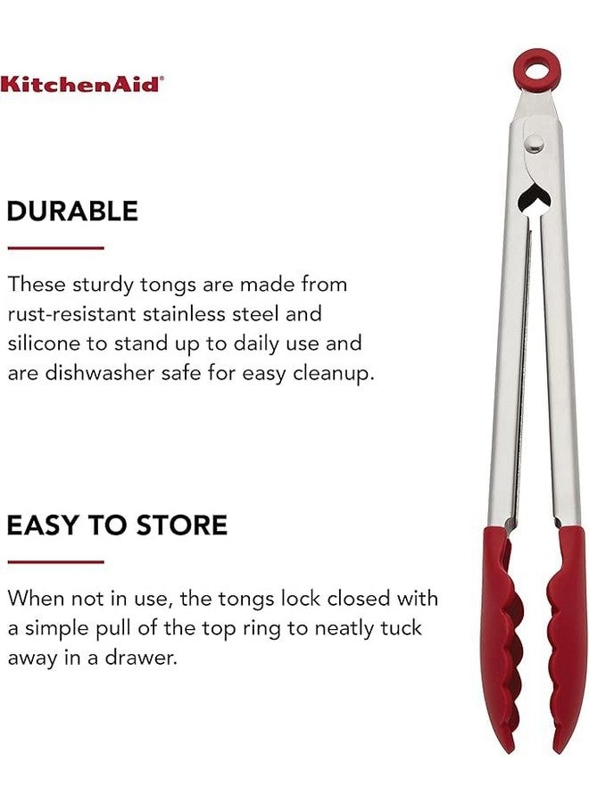 KitchenAid Silicone Stainless Steel Tongs, 12 Inch, Red - Image 2