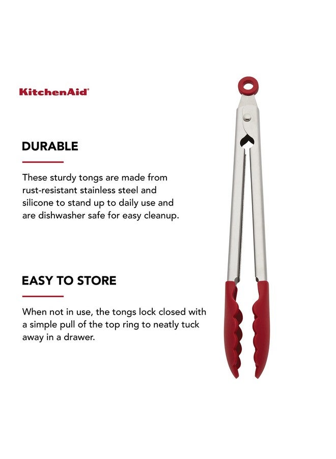 KitchenAid Silicone Stainless Steel Tongs, 12 Inch, Red - Image 5