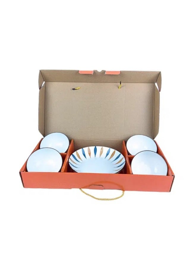 طقم بولات سلطة وشوربة من البورسلين مكون من 5 قطع (4 بولات عميقة 12 سم + طبق واحد 21 سم) الشكل 3 - Image 1