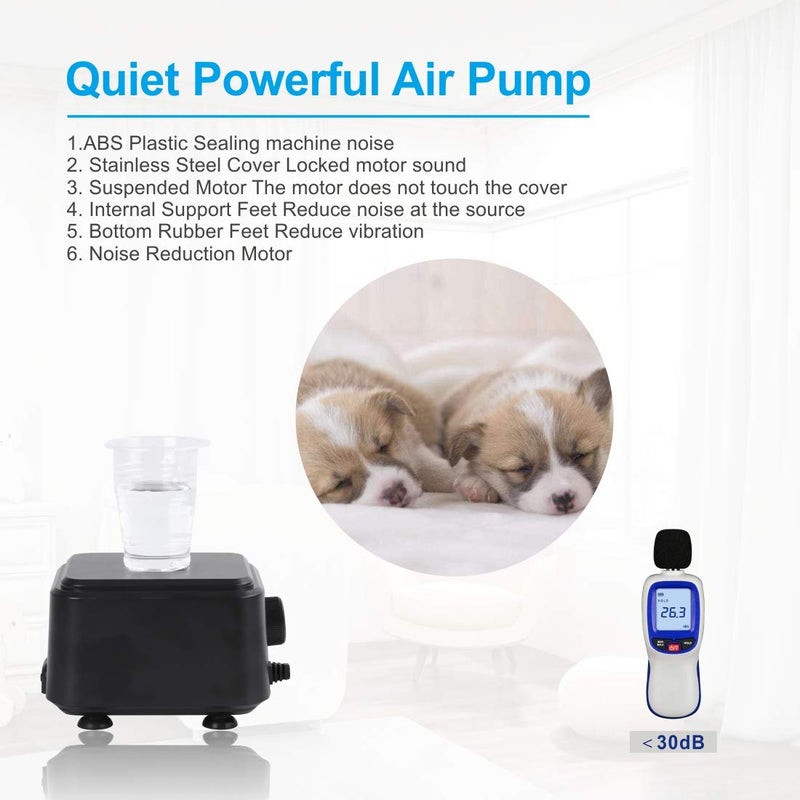 hygger Small Quietest Aquarium Air Pump, Adjustable Oxygen Pump 2 Air Outlets Ultra Silent Powerful Aerator Pump 160GPH 5W - Image 2
