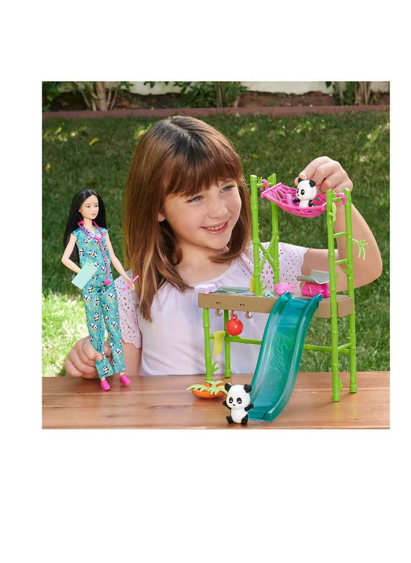 Barbie - Doll and Accessories, Panda Care and Rescue Playset with Vet Doll, 2 Pandas with Color-Change Transformation and 20+ Pieces - Image 1