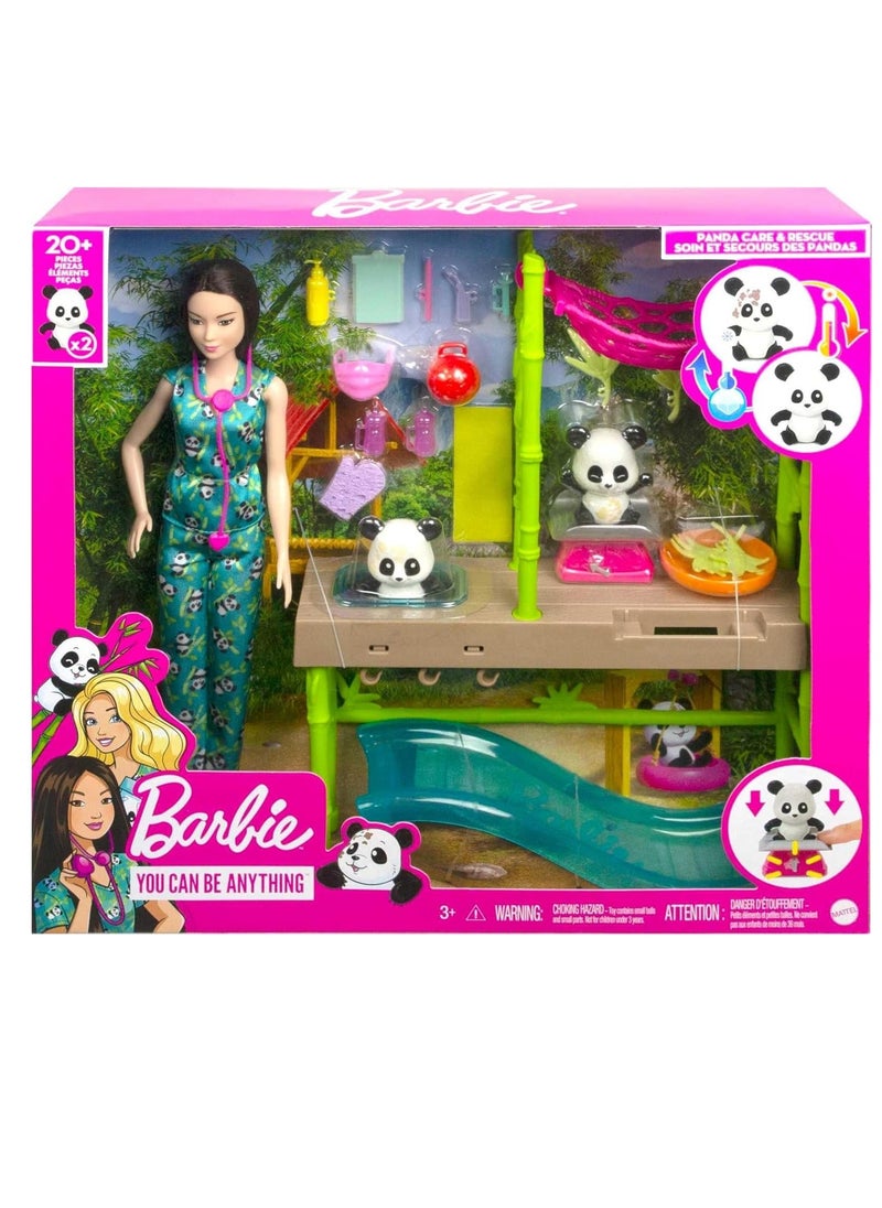 Barbie - Doll and Accessories, Panda Care and Rescue Playset with Vet Doll, 2 Pandas with Color-Change Transformation and 20+ Pieces - Image 1