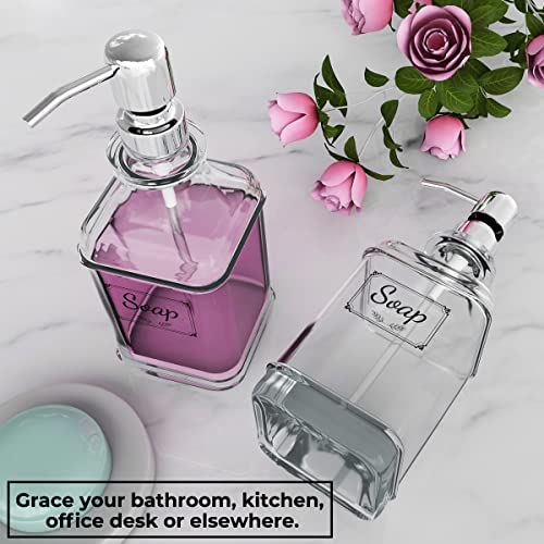 GLADPURE Soap Dispenser - 2 Pack, 18 Oz Antique Design Thick Glass Hand Soap Dispensers; with 304 Rust Proof Stainless Steel Pump, 6Pcs Clear Stickers, for Kitchen, Bathroom - Silver - Image 5
