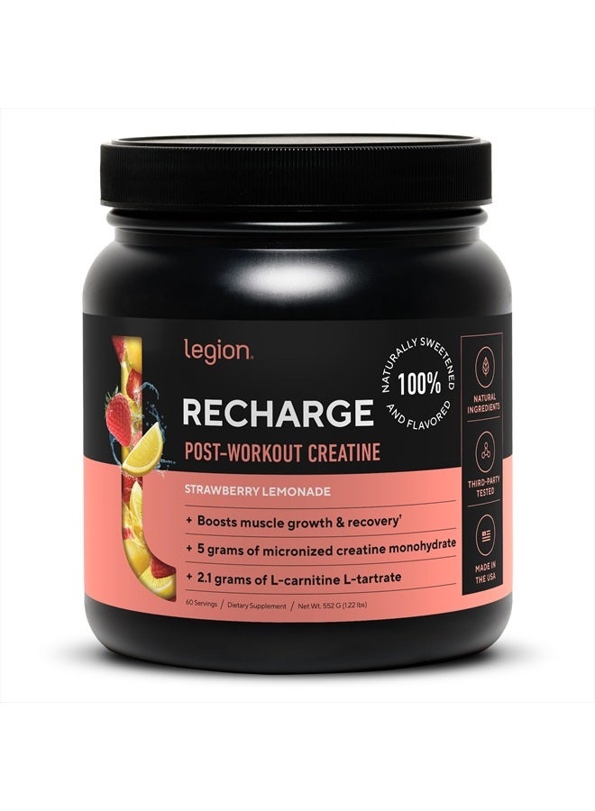 Legion Recharge Post Workout Supplement (Strawberry Lemonade) - All Natural Muscle Builder & Recovery Drink with Micronized Creatine Monohydrate. Naturally Sweetened & Flavored 60 Serving  - Image 1