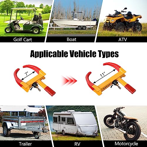 KAYCENTOP Universal Wheel Lock, Security Trailer Wheel Lock, Tire Lock Anti Theft for Trailers Golf Cart SUV Boat ATV Motorcycle Camper, 3 Keys (Yellow-Red) - Image 5