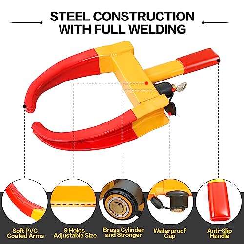 KAYCENTOP Universal Wheel Lock, Security Trailer Wheel Lock, Tire Lock Anti Theft for Trailers Golf Cart SUV Boat ATV Motorcycle Camper, 3 Keys (Yellow-Red) - Image 2