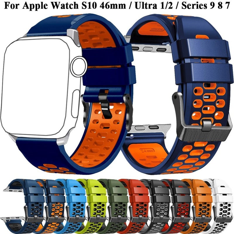 حزام رياضي قابل للتنفس لـ Apple Ultra 2 مقاس 49 مم وS10 مقاس 46 مم و45 مم و44 مم و42 مم سوار معصم قابل للتعديل لـ Apple Series 1 2 3 4 5 6 7 8 9 10 SE باللون الأخضر العسكري والأسود - Image 1